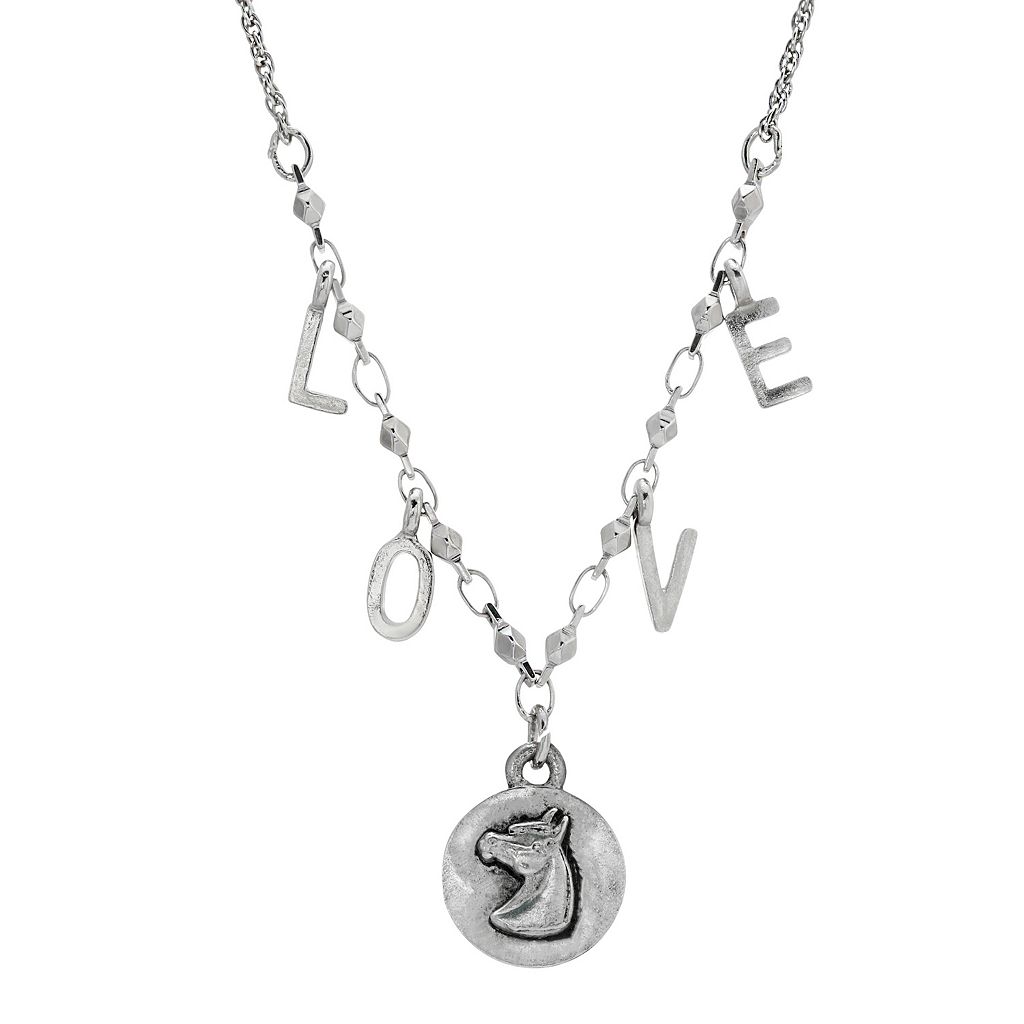 ネックレス 銀色 シルバー LOVE" 【 1928 SILVER-TONE HORSE INITIALS NECKLACE / SILVER TONE 】 ジュエリー アクセサリー レディースジュエリー ペンダント
