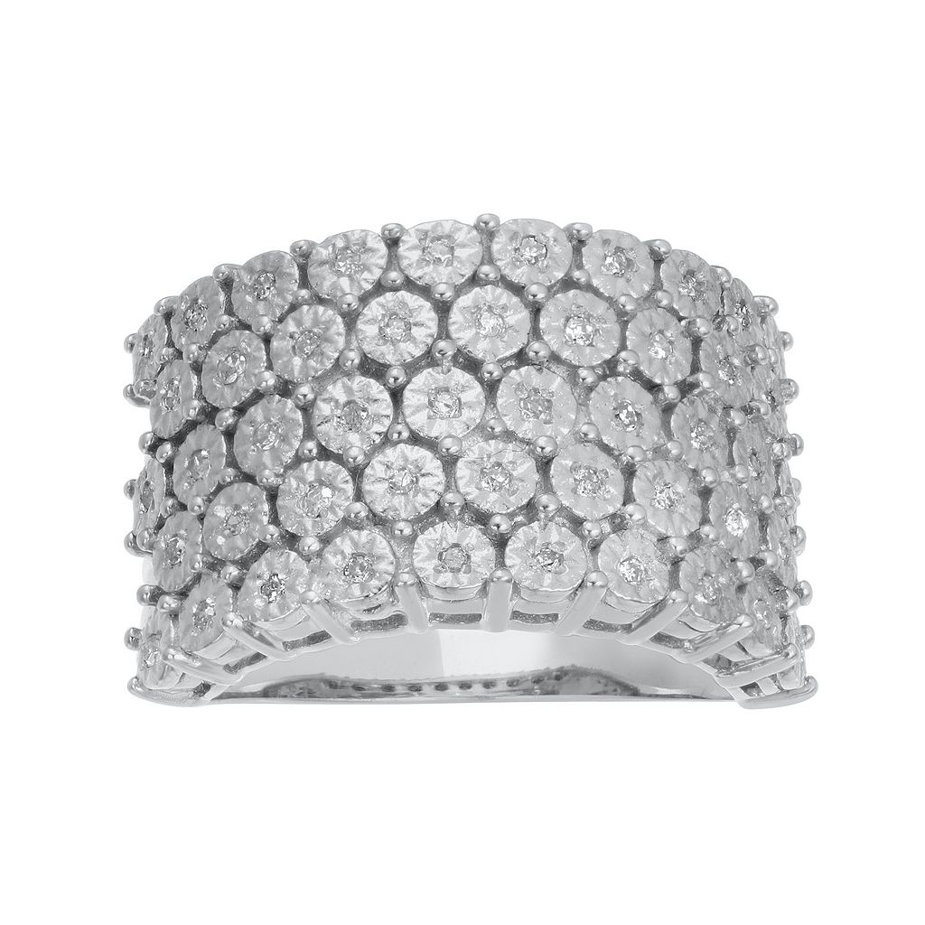 銀色 シルバー ダイヤモンド T.W. 【 GEMMINDED STERLING SILVER 1/5 CARAT DIAMOND 5 ROW RING / 】 ジュエリー アクセサリー レディースジュエリー 指輪 リング｜スニケス 50,880円