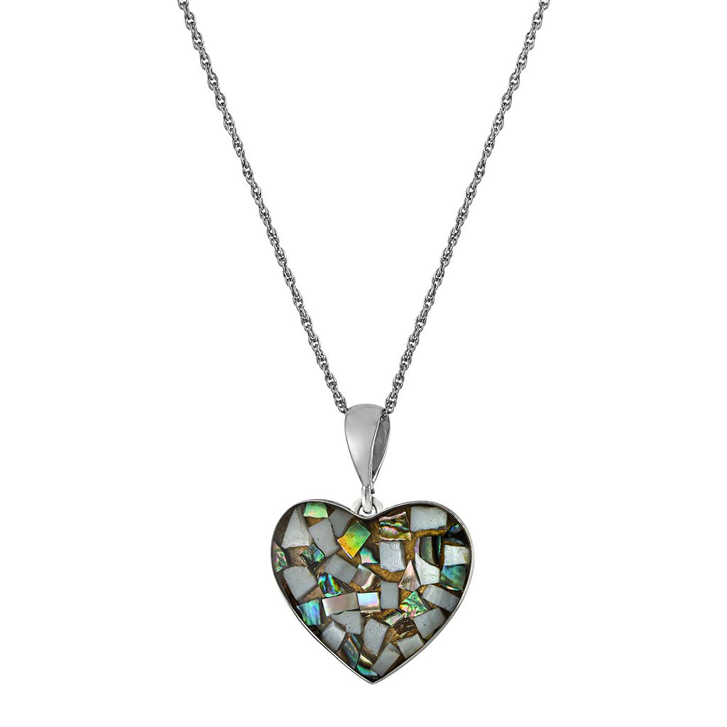 銀色 シルバー ネックレス & 【 ATHRA NJ INC STERLING SILVER ABALONE MOTHER-OF-PEARL MOSAIC HEART PENDANT NECKLACE / SILVER TONE 】 ジュエリー アクセサリー レディースジュエリー ペンダント