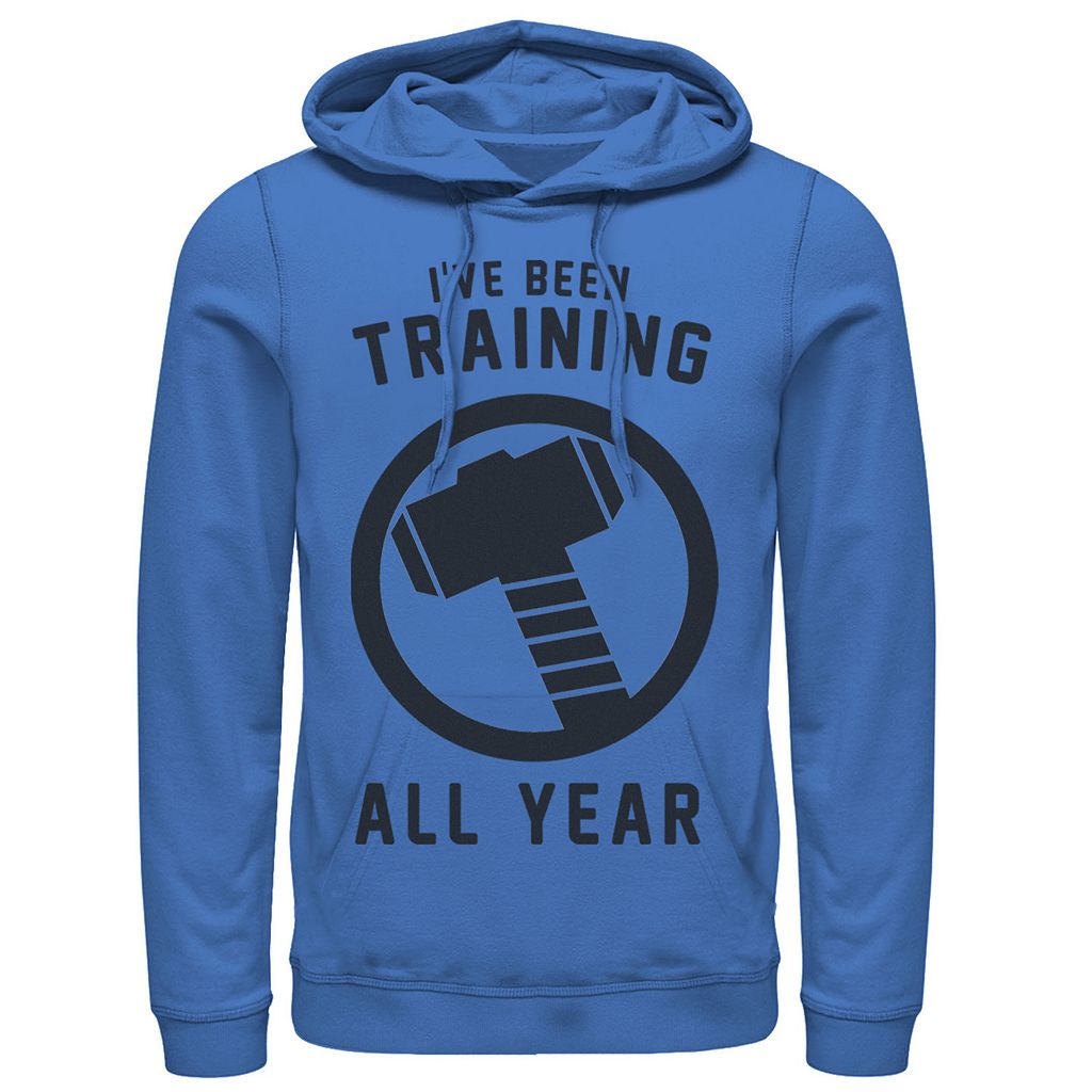 キャラクター トレーニング ロゴ フーディー パーカー I'VE 【 LICENSED CHARACTER MARVEL AVENGERS THOR BEEN TRAINING ALL YEAR HAMMER LOGO HOODIE / ROYAL 】 メンズファッション トップス スウェット トレーナー
