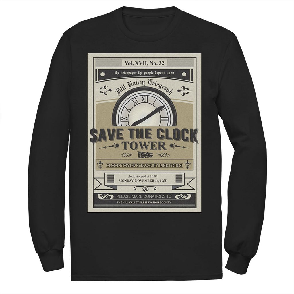 【★百貨店SALE★6/11真夜中2時迄】文字記号 ティーシャツ 黒いこと 黒いこと 【 LICENSED CHARACTER BACK TO THE FUTURE CLOCK TOWER POSTER TEE / BLACK 】 メンズ流行り物 トップス カットソー