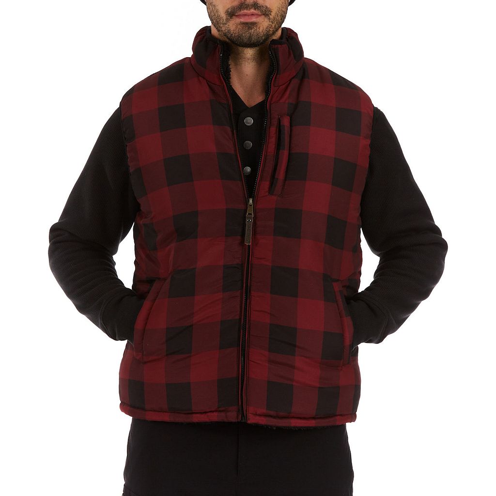 ベスト 赤 レッド バッファロー SMITH'S 【 SMITH'S WORKWEAR PRINTED SHERPA-LINED VEST / DARK RED BUFFALO 】 メンズファッション コート ジャケット
