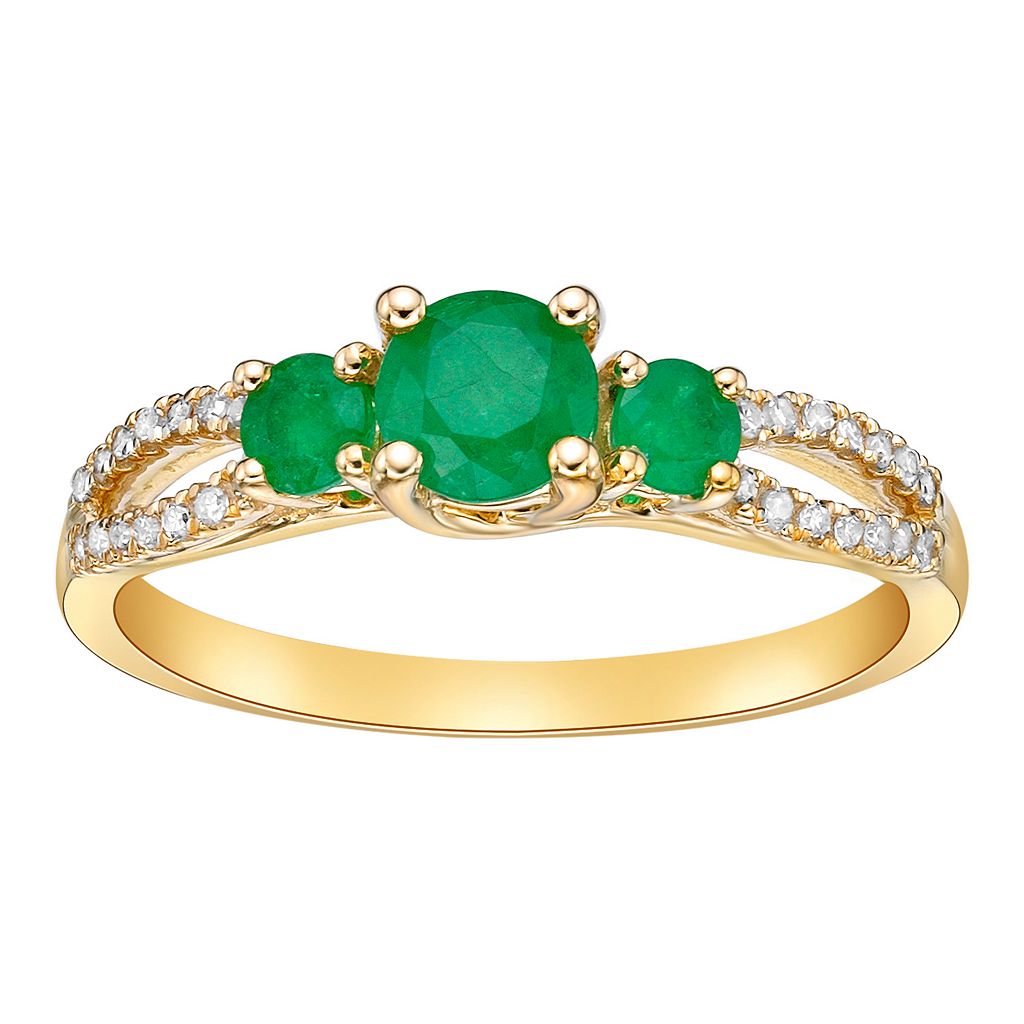 ゴールド ダイヤモンド T.W. & 【 GEMMINDED 10K GOLD 1/8 CARAT DIAMOND EMERALD 3-STONE RING / 10K GOLD 】 ジュエリー アクセサリー レディースジュエリー 指輪 リング