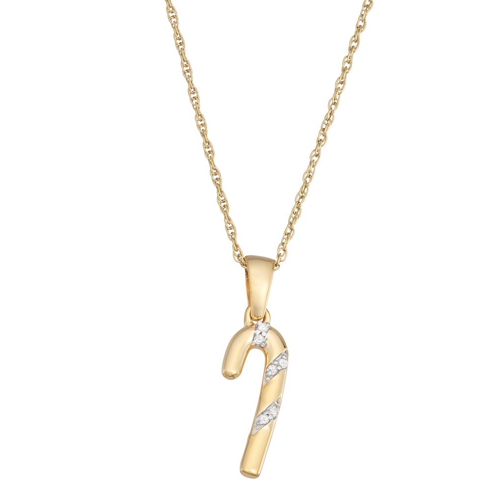 ゴールド 銀色 シルバー ダイヤモンド ネックレス & 【 JEWELEXCESS 14K GOLD OVER SILVER DIAMOND ACCENT CANDY CANE PENDANT NECKLACE / 14K GOLD PLATED 】 ジュエリー アクセサリー レディースジュエリー ペンダント