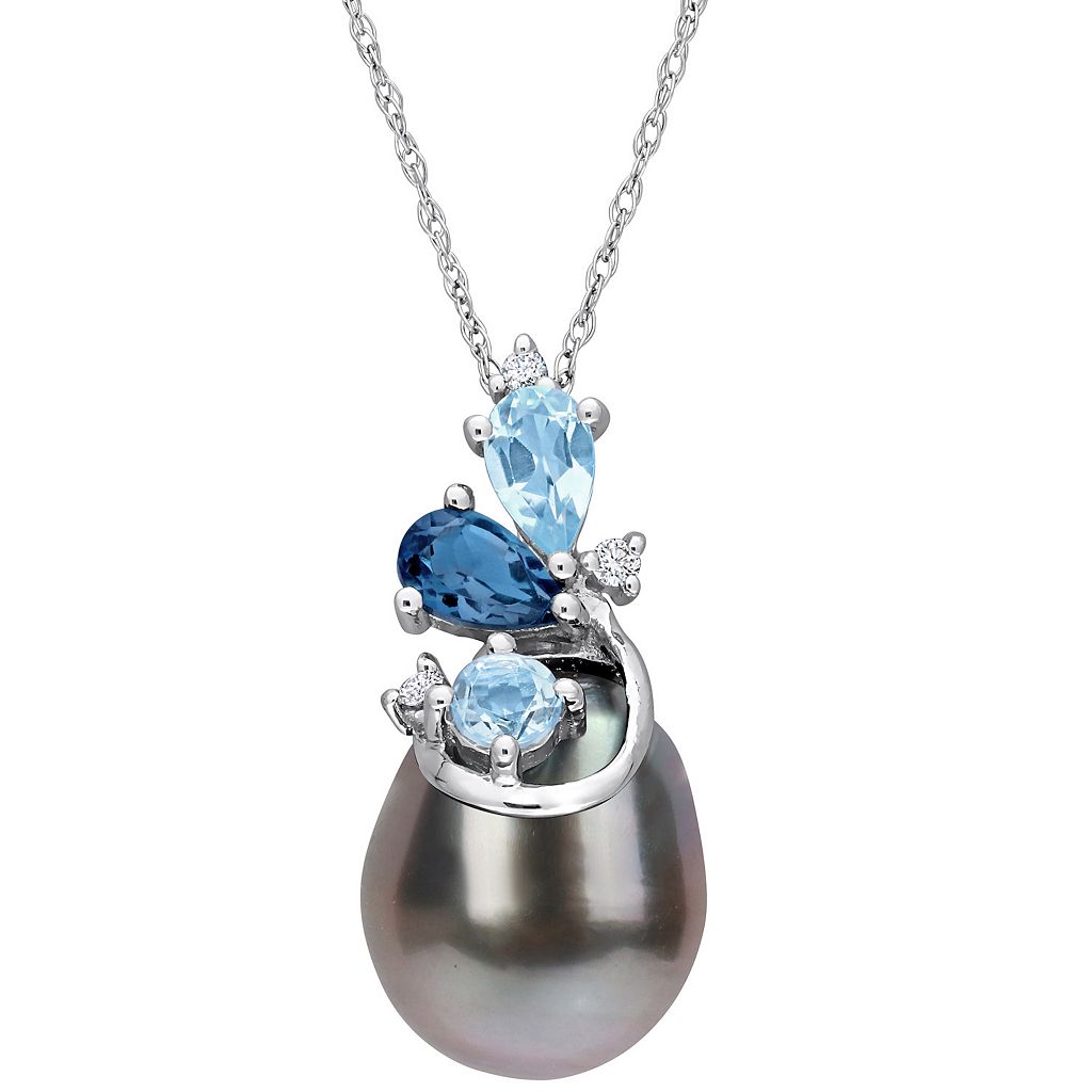 白色 ホワイト ゴールド パール 青色 ブルー ダイヤモンド ネックレス & 【 STELLA GRACE 14K WHITE GOLD TAHITIAN CULTURED PEARL, BLUE TOPAZ DIAMOND ACCENT DROP NECKLACE / 14K WHITE GOLD 】 ジュエリー アクセサリー レ