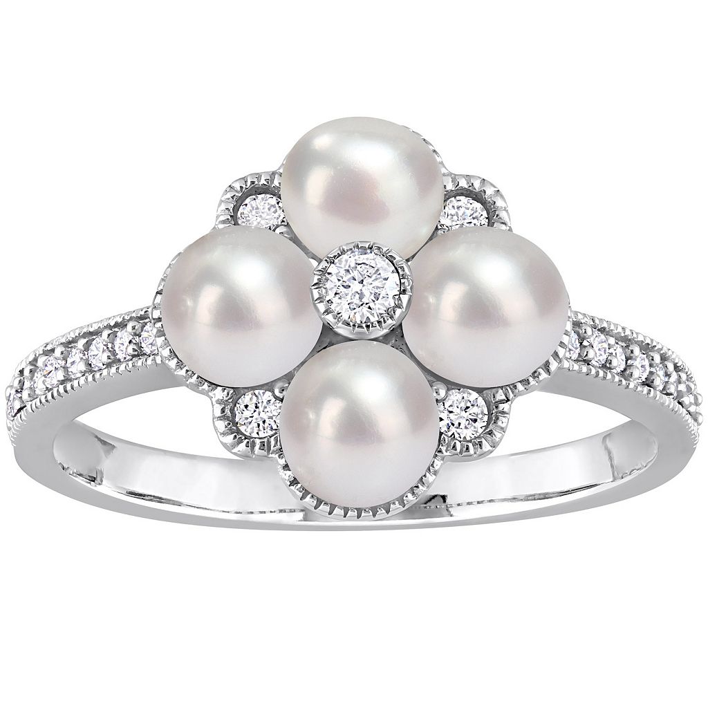 白色 ホワイト ゴールド パール ダイヤモンド & T.W. 【 STELLA GRACE 14K WHITE GOLD FRESHWATER CULTURED PEARL 1/6 CARAT DIAMOND CLUSTER RING / 14K WHITE GOLD 】 ジュエリー アクセサリー レディースジュエリー 指輪 リ