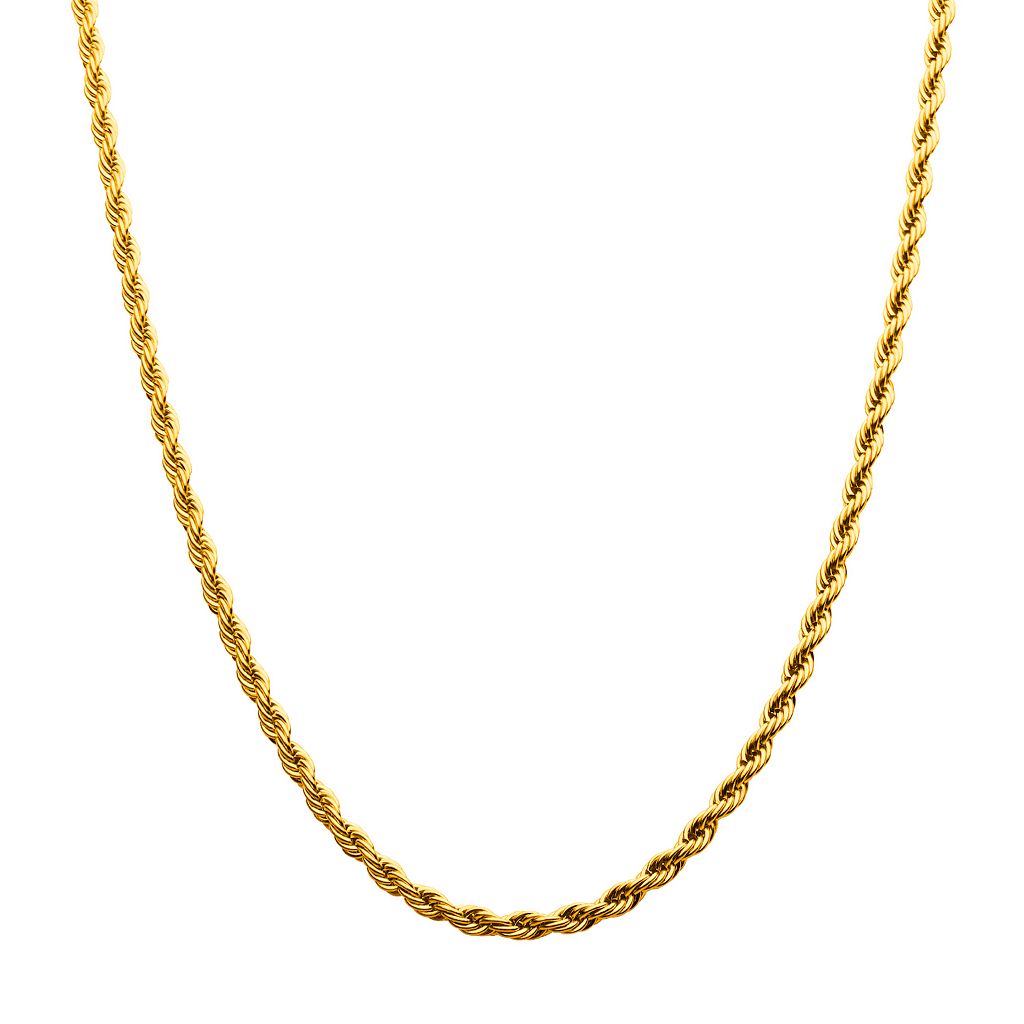 ゴールド ステンレス 銀色 スチール ネックレス 【 UNBRANDED 18K GOLD OVER STAINLESS STEEL ROPE CHAIN NECKLACE / GOLD TONE 4MM 】 ジュエリー アクセサリー メンズジュエリー ペンダント