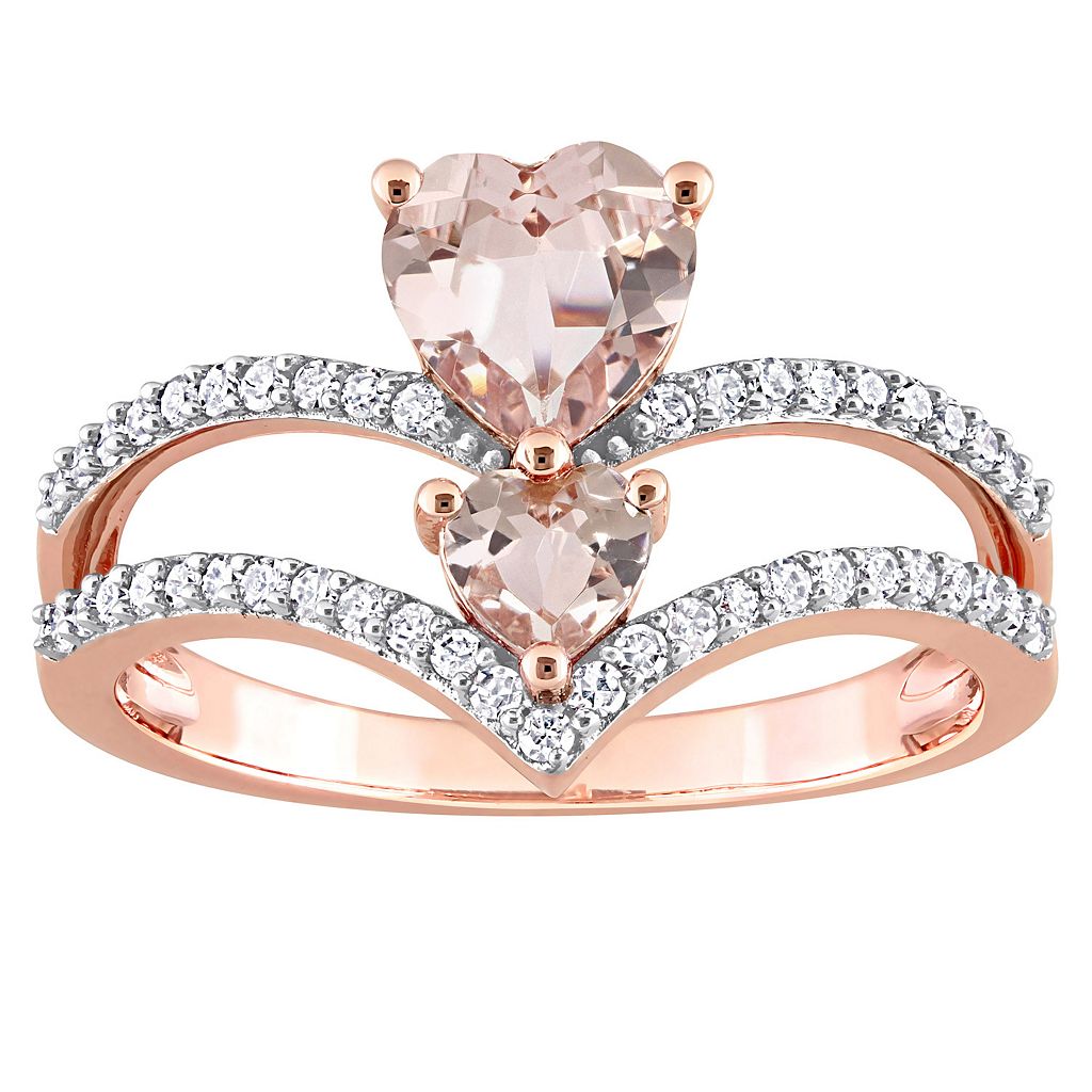ローズ ゴールド ダイヤモンド & T.W. 【 STELLA GRACE 10K ROSE GOLD MORGANITE 1/4 CARAT DIAMOND 2-STONE HEART OPEN RING / 10K ROSE GOLD 】 ジュエリー アクセサリー レディースジュエリー 指輪 リング