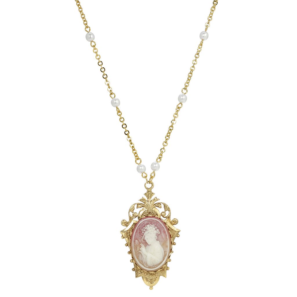 ゴールド ネックレス 【 1928 GOLD TONE SIMULATED CARNELIAN CAMEO NECKLACE / 】 ジュエリー アクセサリー レディースジュエリー ペンダント