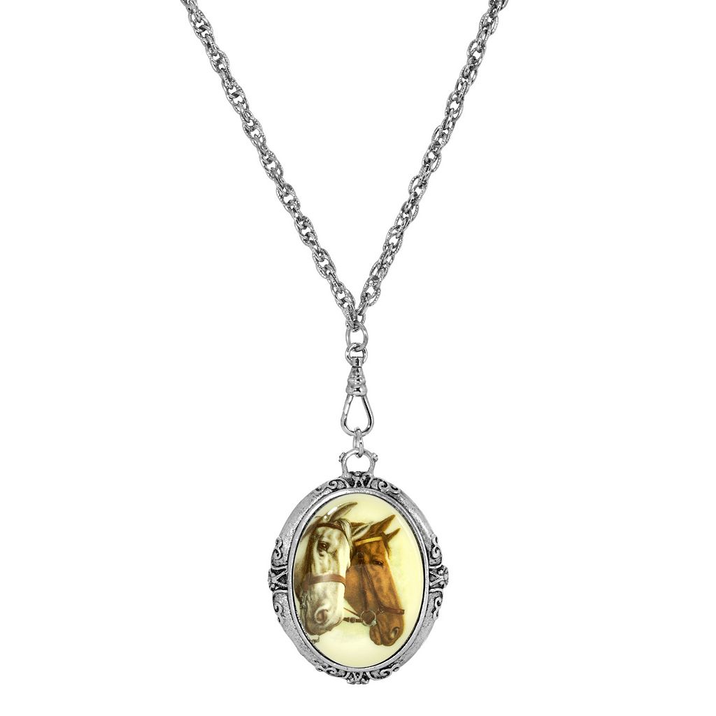 銀色 シルバー ビンテージ ヴィンテージ ネックレス 茶色 ブラウン 【 1928 SILVER TONE VINTAGE HORSE MEDALLION NECKLACE / BROWN 】 ジュエリー アクセサリー レディースジュエリー ペンダント|スニケス