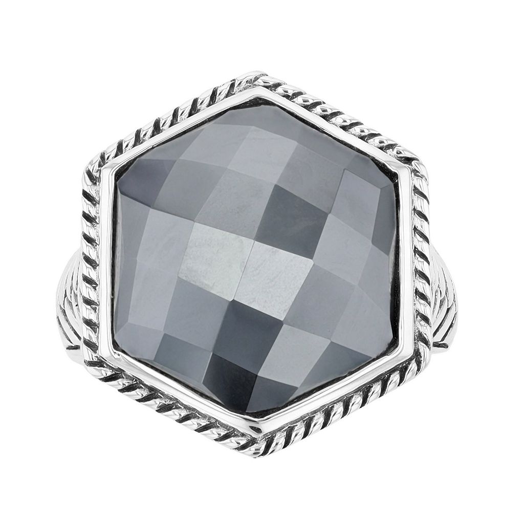 銀色 シルバー 【 SIRI USA BY TJM STERLING SILVER HEMATITE HEXAGON RING / 】 ジュエリー アクセサリー レディースジュエリー 指輪 リング