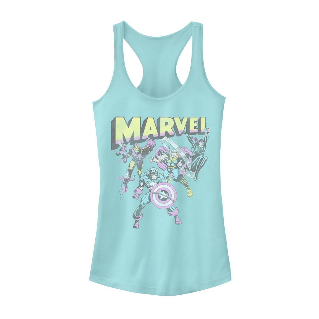 【★百貨店SALE★6/11十二時2時迄】文字記号 貯蔵タンクいの一番 【 LICENSED CHARACTER MARVEL GROUP SHOT DISTRESSED COMIC COVER TANK TOP / CANCUN 】 キッズ もの言う花 マタニティ トップス