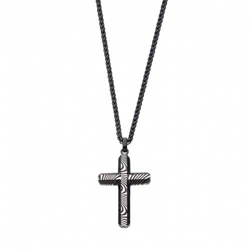 【★百貨店SALE★6/11夜夜中2時迄】黒いこと 黒いこと 首飾り 【 UNBRANDED BLACK ION-PLATED DAMASCUS CROSS PENDANT NECKLACE / 】 宝飾品 付属品 メンズ宝飾品 シャンデリヤ