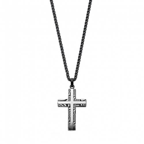 ステンレス 銀色 スチール ネックレス シルバー 【 UNBRANDED STAINLESS STEEL DAMASCUS CROSS PENDANT NECKLACE / SILVER TONE 】 ジュエリー アクセサリー メンズジュエリー ペンダント