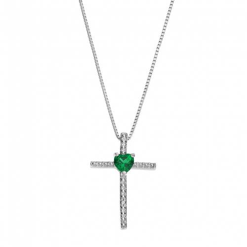 銀色 シルバー ネックレス 緑 グリーン 【 GEMMINDED STERLING SILVER LAB-CREATED EMERALD CROSS PENDANT NECKLACE / GREEN 】 ジュエリー アクセサリー レディースジュエリー ペンダント｜スニケス