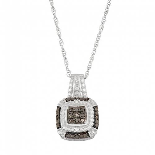 銀色 シルバー 黒色 ブラック 白色 ホワイト ダイヤモンド ネックレス T.W. & 【 JEWELEXCESS STERLING SILVER 1/10 CARAT BLACK WHITE DIAMOND SQUARE HALO PENDANT NECKLACE / 】 ジュエリー アクセサリー レディースジ