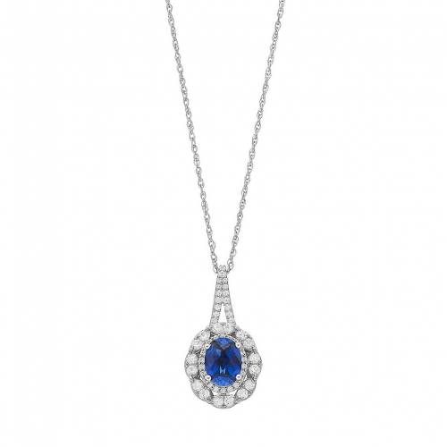 銀色 シルバー 青色 ブルー 白色 ホワイト & 【 STERLING SILVER LAB-CREATED BLUE WHITE SAPPHIRE OVAL PENDANT / 】 ジュエリー アクセサリー レディースジュエリー ネックレス ペンダント