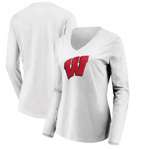メール便無料 Tシャツ カットソー ホワイト 白色 マジェスティック Fanatics ファナティクス ウィスコンシン レディース Wis Tshirt Vneck Logo Primary White Majestic Fanatics Sleeve 長袖 Tシャツ Vネック スリーブ ロゴ バッジャーズ Fix Modules Xyz