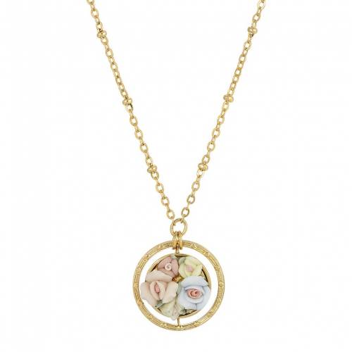 ゴールド ネックレス 【 1928 GOLD TONE PORCELAIN FLOWER ORBITAL DROP NECKLACE / MULTI 】 ジュエリー アクセサリー レディースジュエリー ペンダント