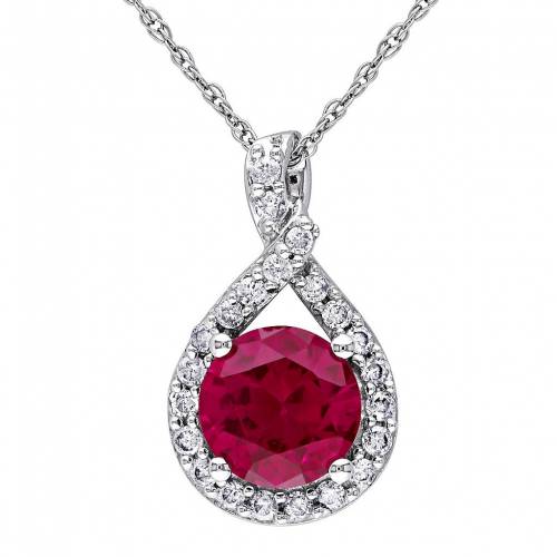 白色 ホワイト ゴールド ダイヤモンド ネックレス T.W & 【 STELLA GRACE 10K WHITE GOLD 1/4 CARAT DIAMOND LAB-CREATED RUBY TEARDROP PENDANT NECKLACE / 10K WHITE GOLD 】 ジュエリー アクセサリー レディースジュエリー