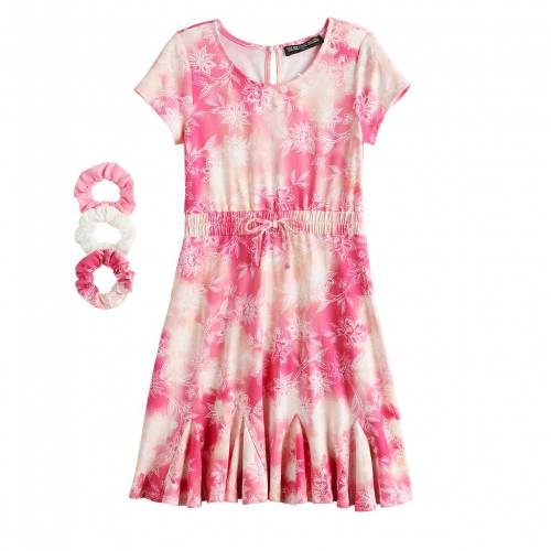 Three ファッション Size カジュアル Pink ネクタイ Skater ファッションブランド ネクタイ Hearts ジュニア ドレス キッズ ピンク Pink Three Hearts Printed Skater Dress With Matching Scrunchies In Regular Plus Size Tie Dye