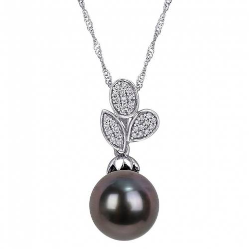 白色 ホワイト ゴールド ダイヤモンド 黒色 ブラック パール T.W. & 【 STELLA GRACE 10K WHITE GOLD 1/10 CARAT DIAMOND BLACK TAHITIAN CULTURED PEARL FASHION PENDANT / WHITE GOLD TONE 】 ジュエリー アクセサリー レディー