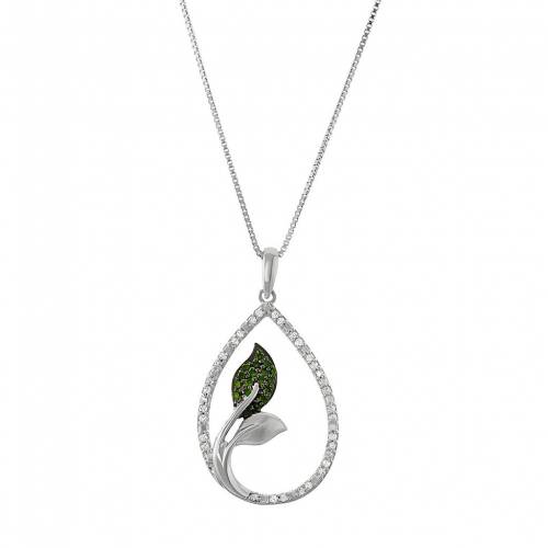 銀色 シルバー ダイヤモンド ネックレス 緑 グリーン T.W. 【 UNBRANDED STERLING SILVER 1/5 CARAT DIAMOND TEARDROP LEAF PENDANT NECKLACE / GREEN 】 ジュエリー アクセサリー レディースジュエリー ペンダント|スニケス