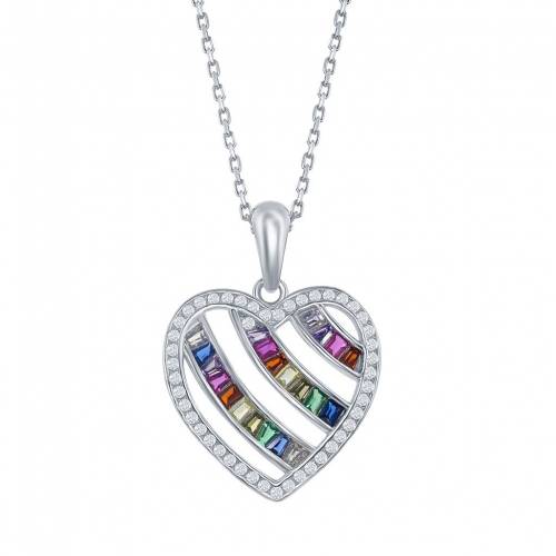 銀色 シルバー 虹色 レインボー 【 UNBRANDED STERLING SILVER RAINBOW CUBIC ZIRCONIA HEART PENDANT / 】 ジュエリー アクセサリー レディースジュエリー ネックレス ペンダント