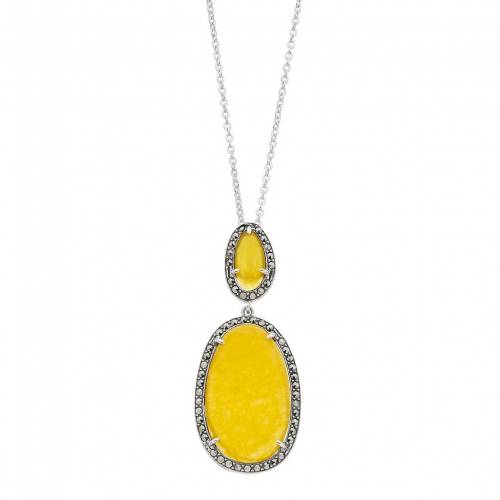 銀色 シルバー 黄色 イエロー ネックレス & 【 LAVISH BY TJM STERLING SILVER YELLOW QUARTZITE MARCASITE OVAL PENDANT NECKLACE / 】 ジュエリー アクセサリー レディースジュエリー ペンダント|スニケス
