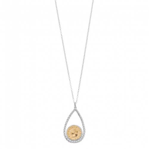 銀色 シルバー コイン ネックレス 【 UNBRANDED STERLING SILVER TWO-TONE COIN REPLICA TWISTED PENDANT NECKLACE / 】 ジュエリー アクセサリー レディースジュエリー ペンダント