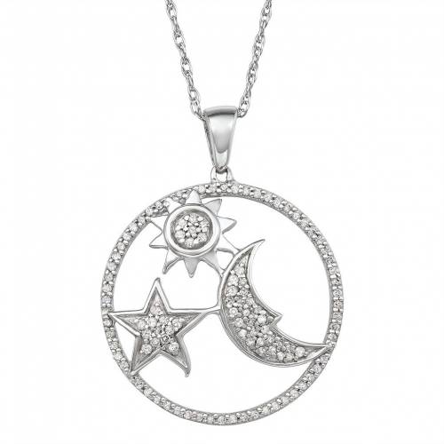 銀色 シルバー ダイヤモンド ネックレス T.W. 【 JEWELEXCESS STERLING SILVER 1/3 CARAT DIAMOND STAR SUN MOON PENDANT NECKLACE / 】 ジュエリー アクセサリー レディースジュエリー ペンダント