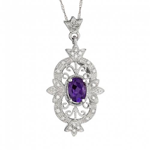 銀色 シルバー ダイヤモンド 紫 パープル 10CT. T.W. 【 UNBRANDED STERLING SILVER AMETHYST AND 1/10-CT. DIAMOND PENDANT / PURPLE 】 ジュエリー アクセサリー レディースジュエリー ネックレス ペンダント｜スニケス