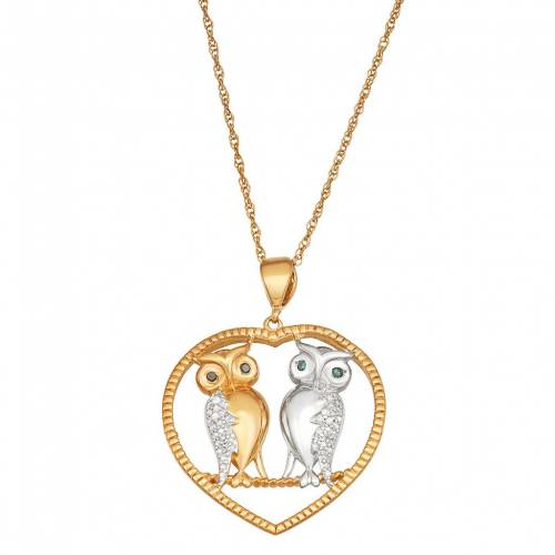 銀色 シルバー ダイヤモンド ネックレス T.W. 【 JEWELEXCESS TWO TONE STERLING SILVER 1/6 CARAT DIAMOND OWL HEART PENDANT NECKLACE / TWO TONE 】 ジュエリー アクセサリー レディースジュエリー ペンダント｜スニケス