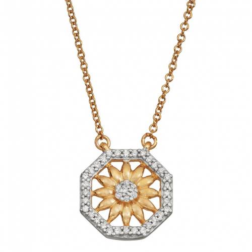 銀色 シルバー ダイヤモンド ネックレス T.W. 【 JEWELEXCESS TWO TONE STERLING SILVER 1/6 CARAT DIAMOND SUNFLOWER PENDANT NECKLACE / TWO TONE 】 ジュエリー アクセサリー レディースジュエリー ペンダント