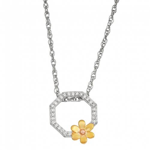 銀色 シルバー ダイヤモンド ネックレス T.W. 【 JEWELEXCESS STERLING SILVER TWO TONE 1/10 CARAT DIAMOND FLOWER PENDANT NECKLACE / TWO TONE 】 ジュエリー アクセサリー レディースジュエリー ペンダント｜スニケス