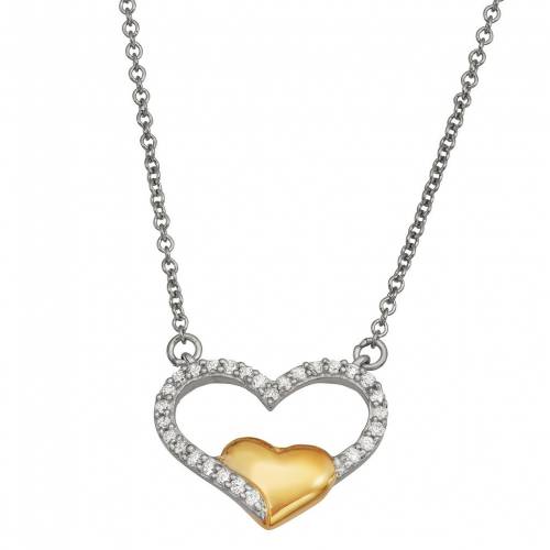 銀色 シルバー ダイヤモンド ネックレス T.W. 【 JEWELEXCESS TWO TONE STERLING SILVER 1/6 CARAT DIAMOND HEART PENDANT NECKLACE / TWO TONE 】 ジュエリー アクセサリー レディースジュエリー ペンダント｜スニケス