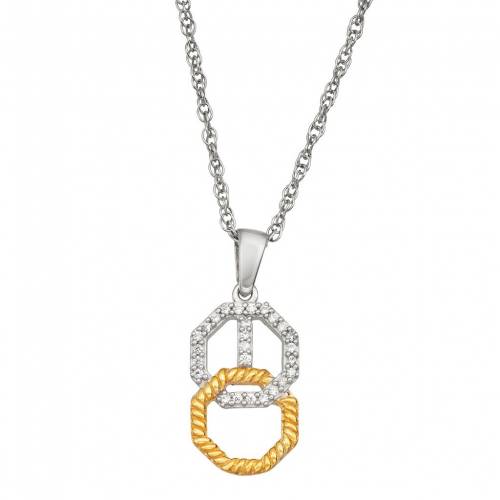 銀色 シルバー ダイヤモンド ネックレス T.W. 【 JEWELEXCESS TWO TONE STERLING SILVER 1/10 CARAT DIAMOND INTERLOCKED PENDANT NECKLACE / TWO TONE 】 ジュエリー アクセサリー レディースジュエリー ペンダント|スニケス
