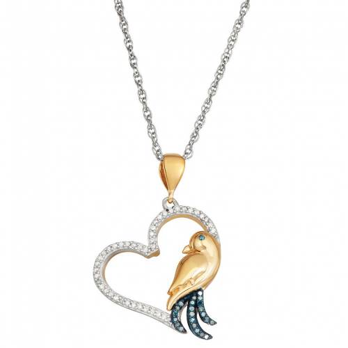 ゴールド 銀色 シルバー 青色 ブルー 白色 ホワイト ダイヤモンド ネックレス T.W. & 【 JEWELEXCESS 14K GOLD OVER STERLING SILVER 1/6 CARAT BLUE WHITE DIAMOND BIRD HEART PENDANT NECKLACE / GOLD TONE 】 ジュエリー アク|スニケス