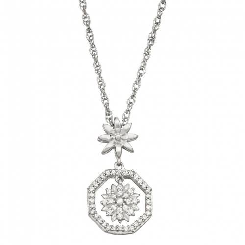 銀色 シルバー ダイヤモンド ネックレス T.W. 【 JEWELEXCESS STERLING SILVER 1/6 CARAT DIAMOND FLOWER PENDANT NECKLACE / SILVER TONE 】 ジュエリー アクセサリー レディースジュエリー ペンダント