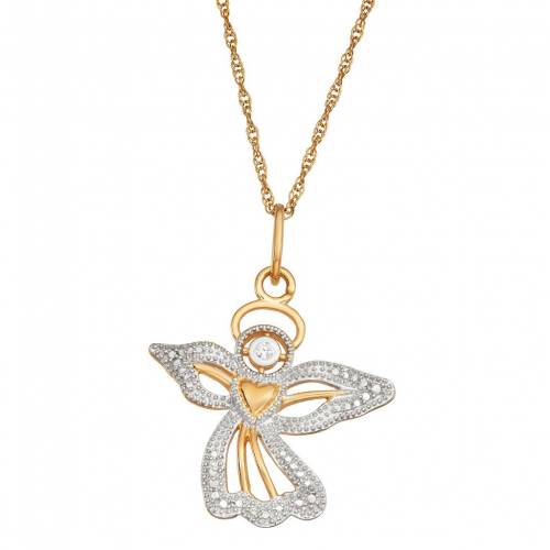 ゴールド 銀色 シルバー ダイヤモンド ネックレス 【 JEWELEXCESS 14K GOLD OVER STERLING SILVER DIAMOND ACCENT ANGEL PENDANT NECKLACE / TWO TONE 】 ジュエリー アクセサリー レディースジュエリー ペンダント