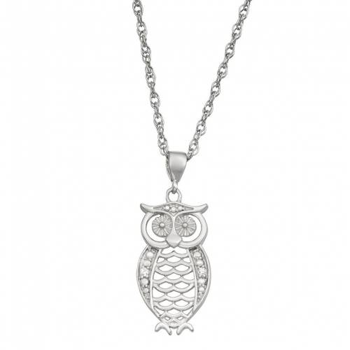 銀色 シルバー ダイヤモンド ネックレス 【 JEWELEXCESS STERLING SILVER DIAMOND ACCENT OWL PENDANT NECKLACE / SILVER TONE 】 ジュエリー アクセサリー レディースジュエリー ペンダント