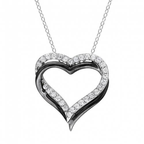 白色 ホワイト 銀色 シルバー ネックレス 【 STELLA GRACE LAB-CREATED WHITE SAPPHIRE STERLING SILVER TWO TONE DOUBLE HEART PENDANT NECKLACE / 】 ジュエリー アクセサリー レディースジュエリー ペンダント|スニケス