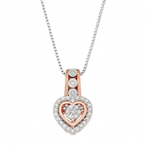 銀色 シルバー ダイヤモンド ローズ T.W. 【 TWO TONE STERLING SILVER 1/6 CARAT DIAMOND HEART PENDANT / ROSE TONE 】 ジュエリー アクセサリー レディースジュエリー ネックレス ペンダント