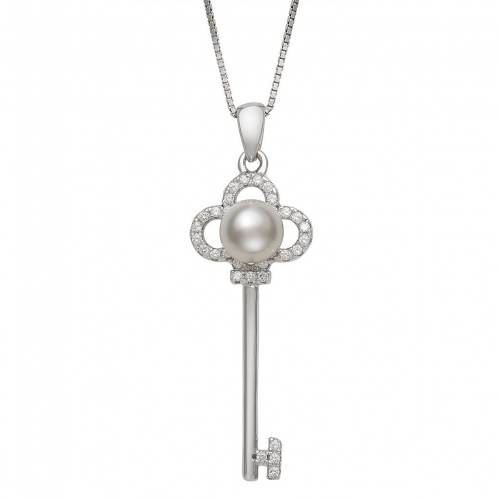 銀色 シルバー パール & 【 UNBRANDED STERLING SILVER FRESHWATER CULTURED PEARL CUBIC ZIRCONIA KEY PENDANT / 】 ジュエリー アクセサリー レディースジュエリー ネックレス ペンダント