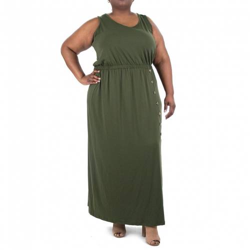 Nina Leonard ドレス オリーブ マキシドレス Nina Leonard Plus Size Buttonaccent Olive Andapt Com