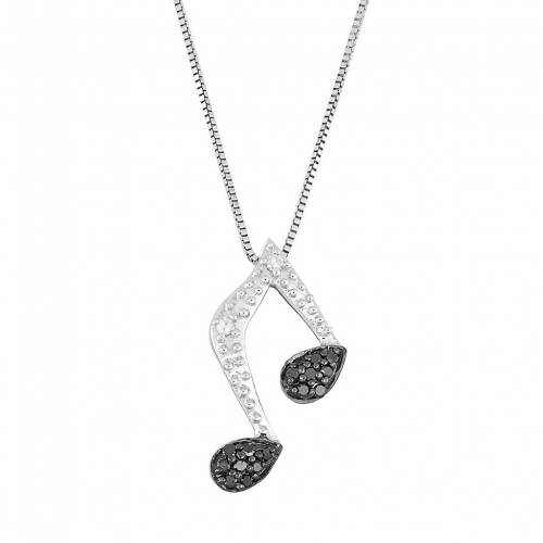 銀色 シルバー 黒色 ブラック 白色 ホワイト ダイヤモンド T.W. & 【 UNBRANDED STERLING SILVER 1/10 CARAT BLACK WHITE DIAMOND MUSIC NOTE PENDANT / 】 ジュエリー アクセサリー レディースジュエリー ネックレス