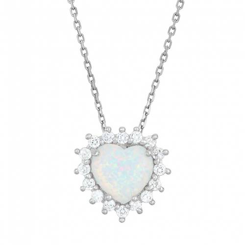 銀色 シルバー ネックレス 白色 ホワイト & 【 UNBRANDED LAB-CREATED OPAL CUBIC ZIRCONIA STERLING SILVER HEART HALO PENDANT NECKLACE / WHITE 】 ジュエリー アクセサリー レディースジュエリー ペンダント