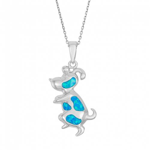 青色 ブルー 銀色 シルバー ネックレス 【 UNBRANDED LAB-CREATED BLUE OPAL STERLING SILVER DOG PENDANT NECKLACE / 】 ジュエリー アクセサリー レディースジュエリー ペンダント｜スニケス