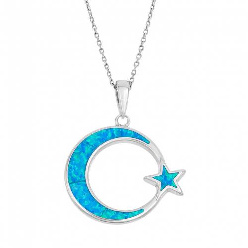 青色 ブルー 銀色 シルバー ネックレス & 【 UNBRANDED LAB-CREATED BLUE OPAL STERLING SILVER MOON STAR PENDANT NECKLACE / 】 ジュエリー アクセサリー レディースジュエリー ペンダント｜スニケス