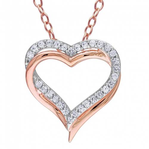 ゴールド 銀色 シルバー 白色 ホワイト ネックレス ローズ 【 STELLA GRACE 18K GOLD OVER SILVER LAB CREATED WHITE SAPPHIRE HEART PENDANT NECKLACE / ROSE GOLD TONE 】 ジュエリー アクセサリー レディースジュエリー|スニケス
